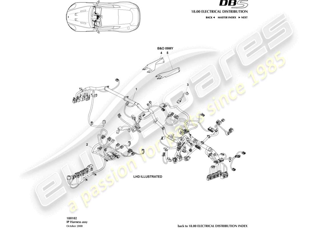 aston martin dbs (2007) ip-kabelbaum teilediagramm