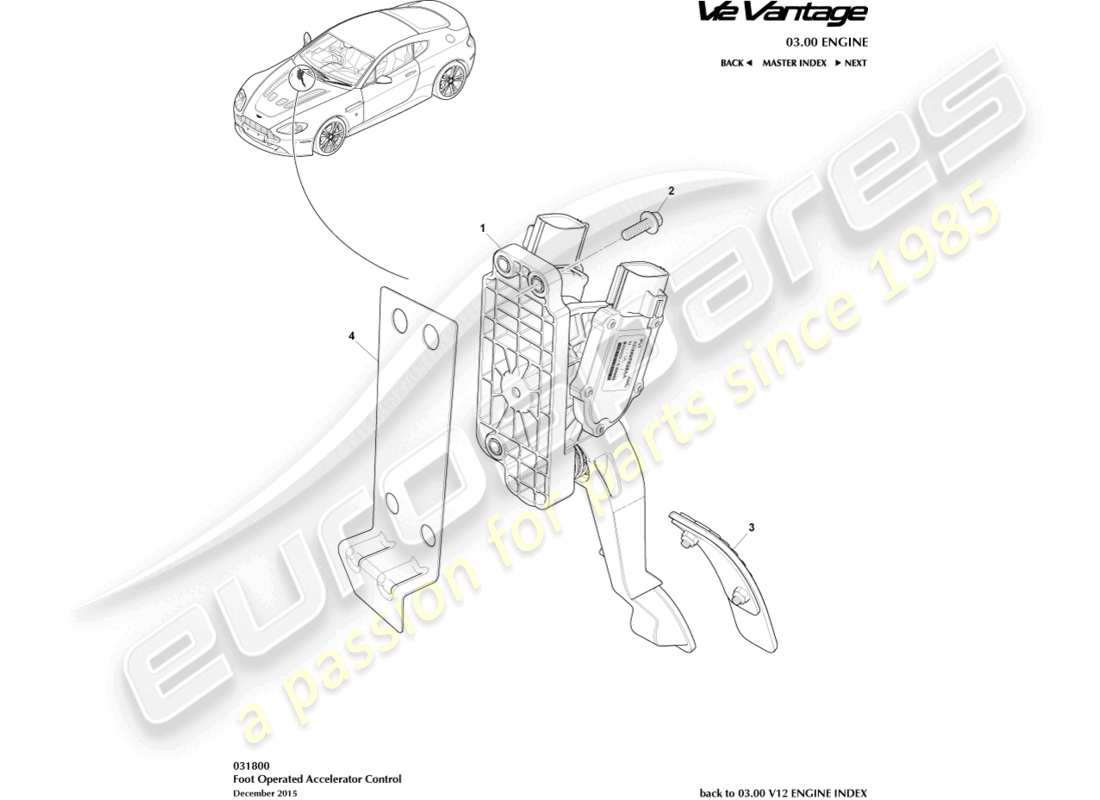 aston martin v12 vantage (2011) diagramma delle parti del controllo dell'acceleratore