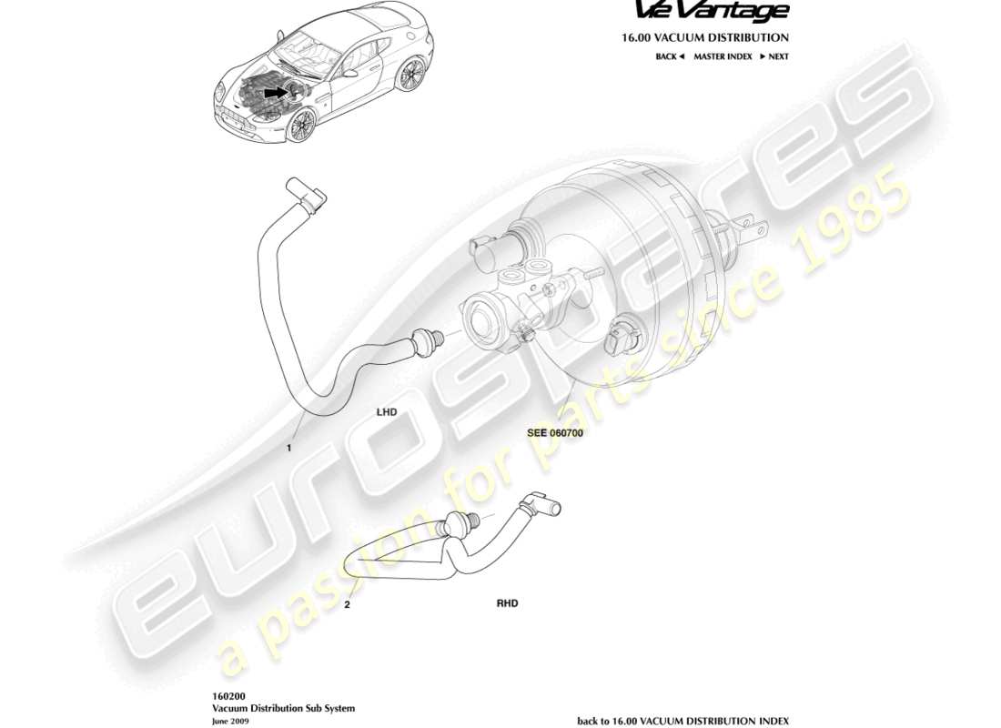 aston martin v12 vantage (2011) diagramma delle parti del tubo del vuoto