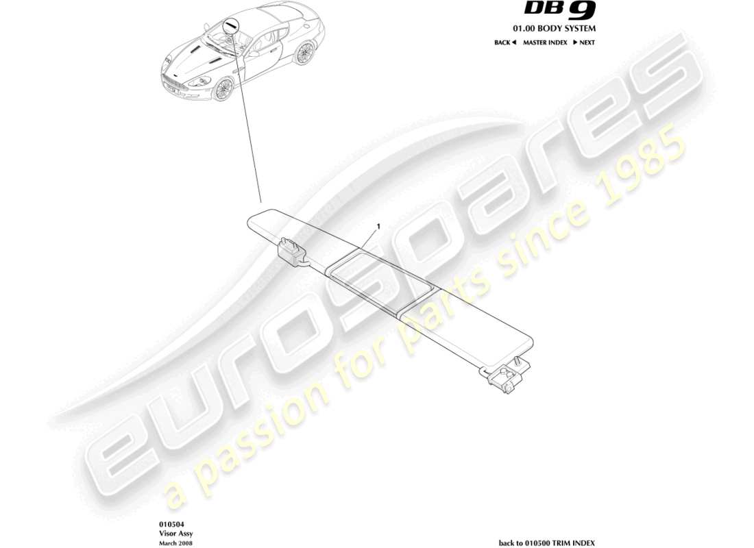 aston martin db9 (2008) parasole diagramma delle parti