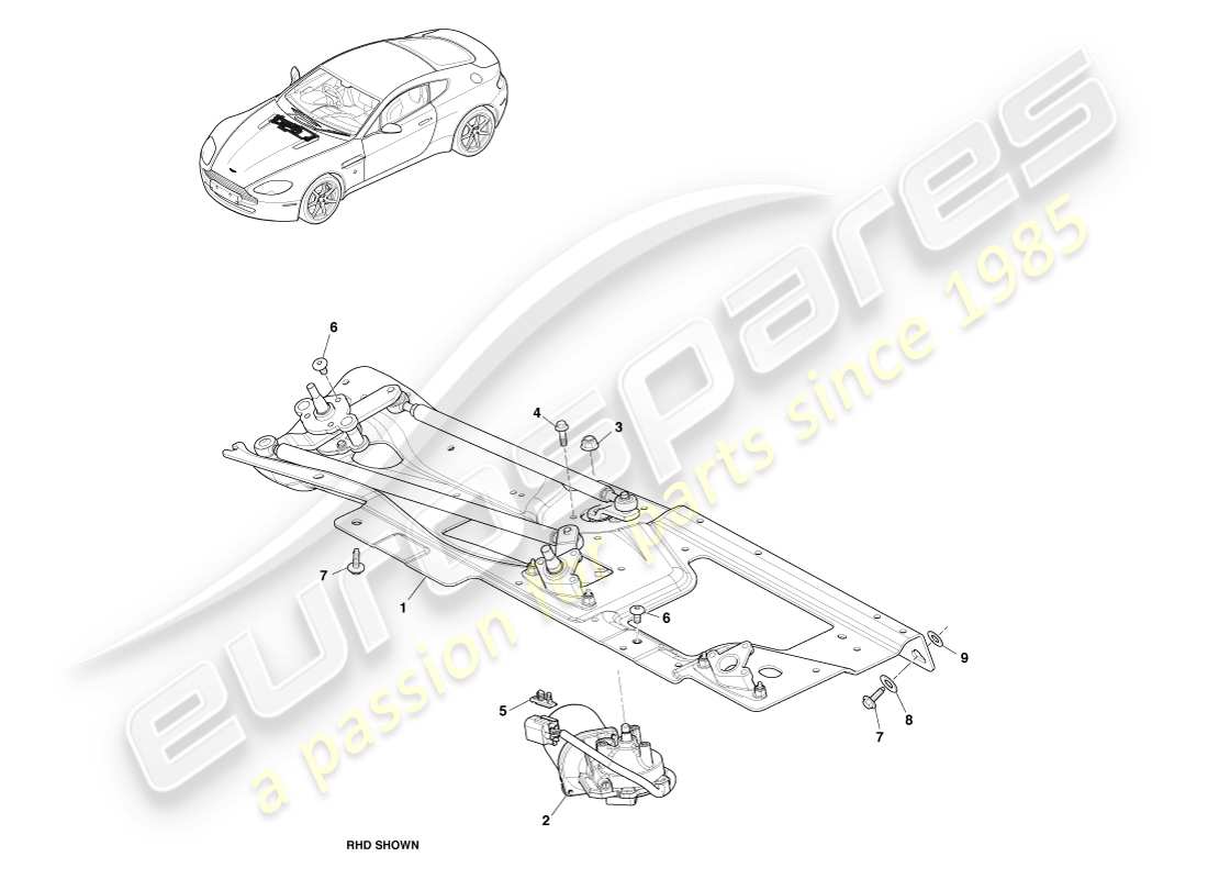aston martin v8 vantage (2005) diagramma delle parti del gruppo di collegamento del tergicristallo