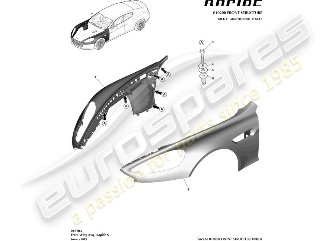 aston martin rapide (2012) ali anteriori, s diagramma delle parti