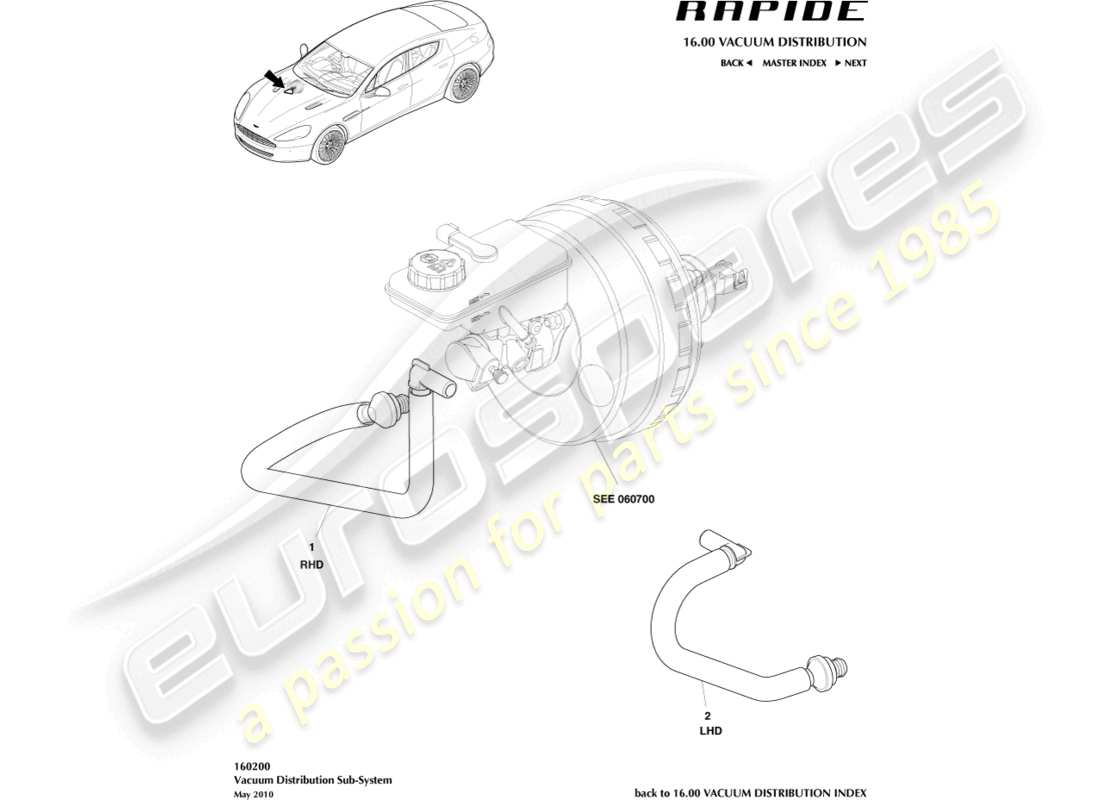 aston martin rapide (2013) vakuumverteilungs-subsystem teilediagramm