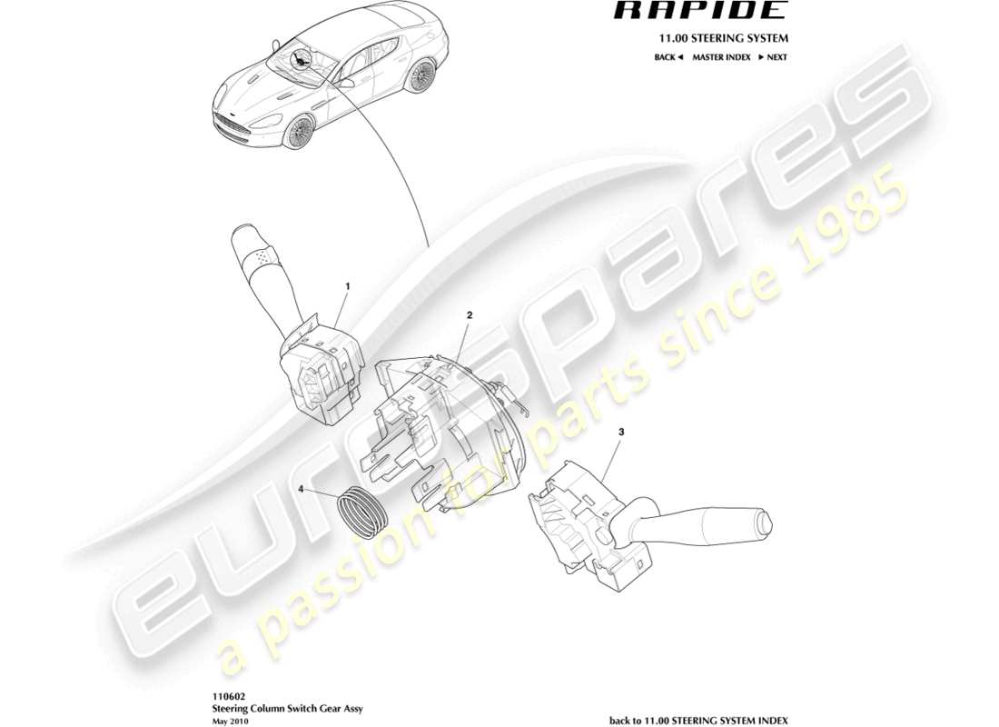 aston martin rapide (2013) säulenschalterbaugruppe teilediagramm