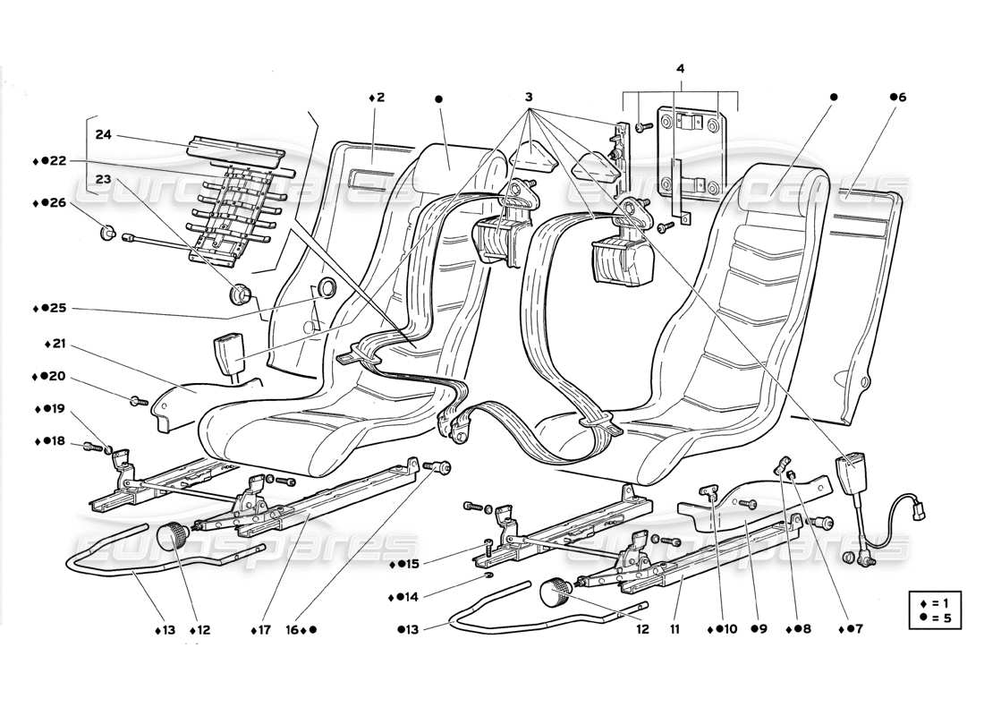 lamborghini diablo gt (1999) cinture di sicurezza a tre punti diagramma delle parti