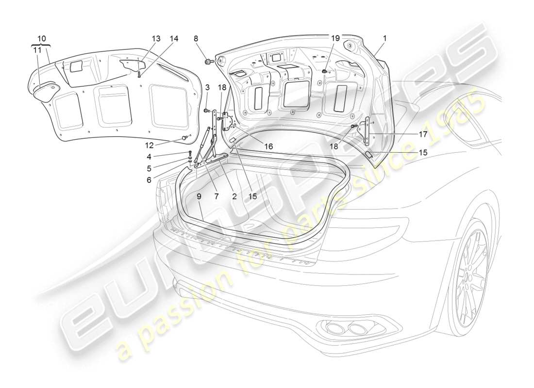 maserati granturismo (2008) coperchio posteriore diagramma delle parti