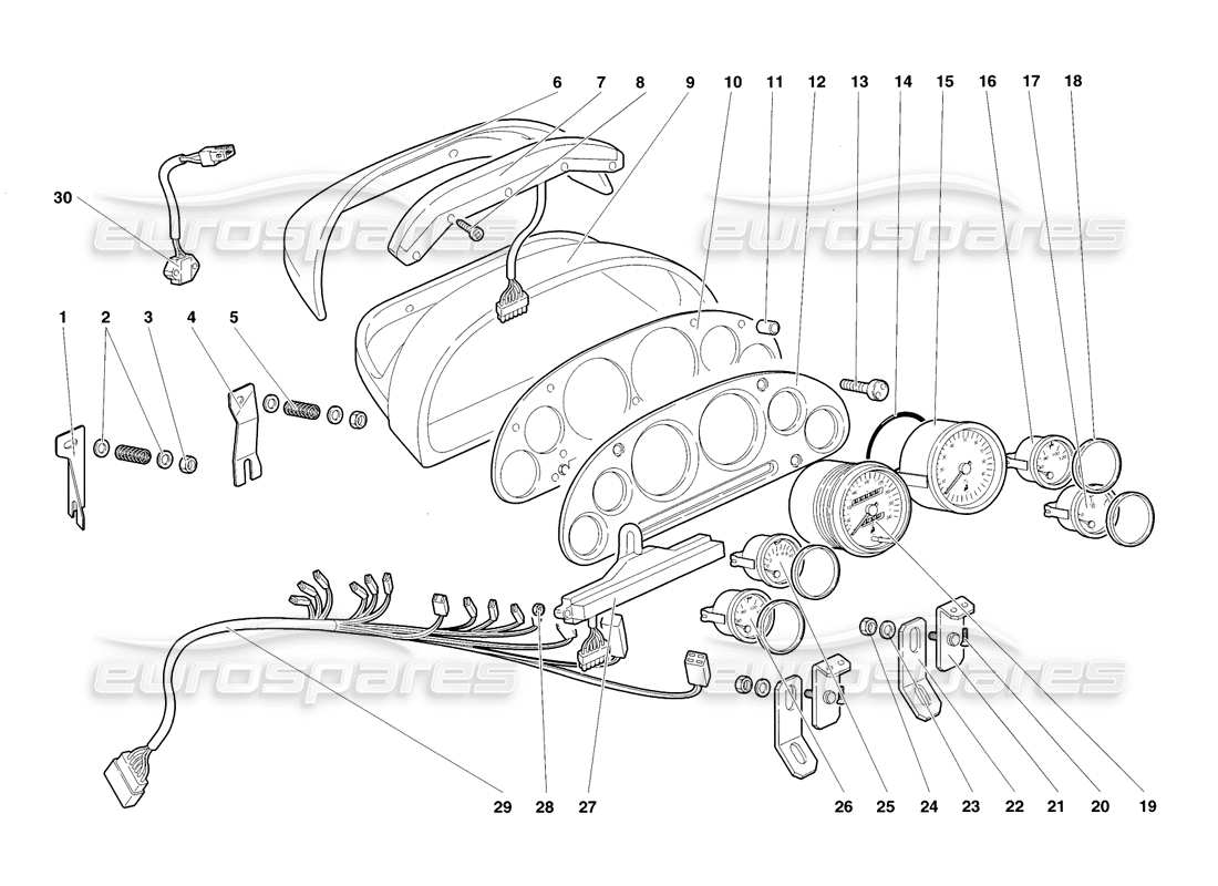 lamborghini diablo sv (1998) diagramma delle parti degli strumenti del cruscotto