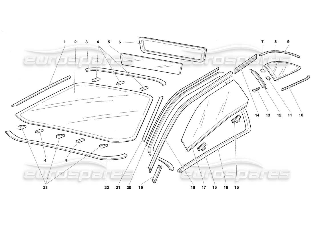 lamborghini diablo sv (1998) diagramma delle parti di windows