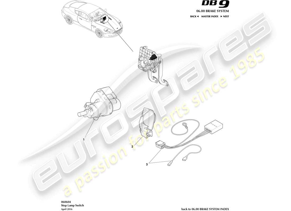 aston martin db9 (2010) diagramma delle parti dell'interruttore della luce di arresto