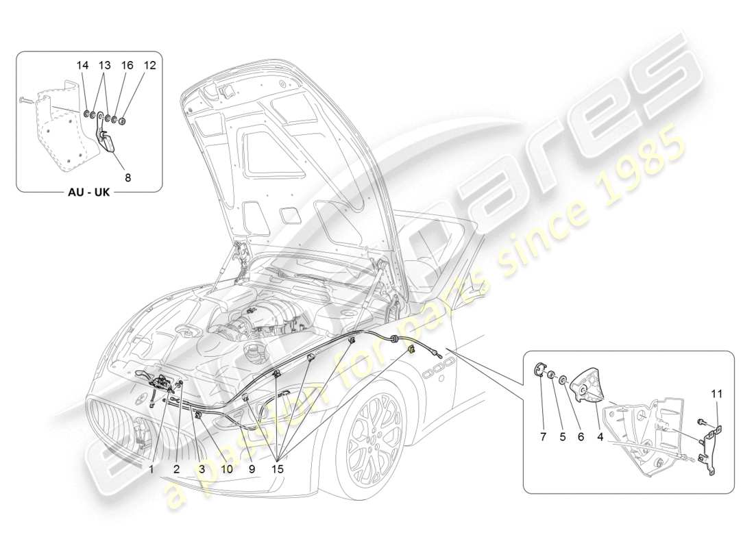 maserati granturismo (2008) diagramma delle parti del pulsante di apertura del coperchio anteriore