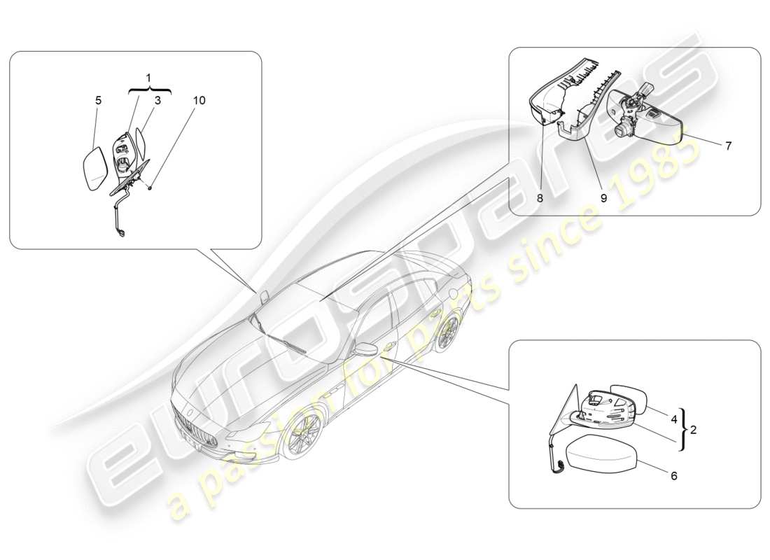 maserati qtp 3.0 bt v6 410hp (2014) schema delle parti degli specchietti retrovisori interni ed esterni