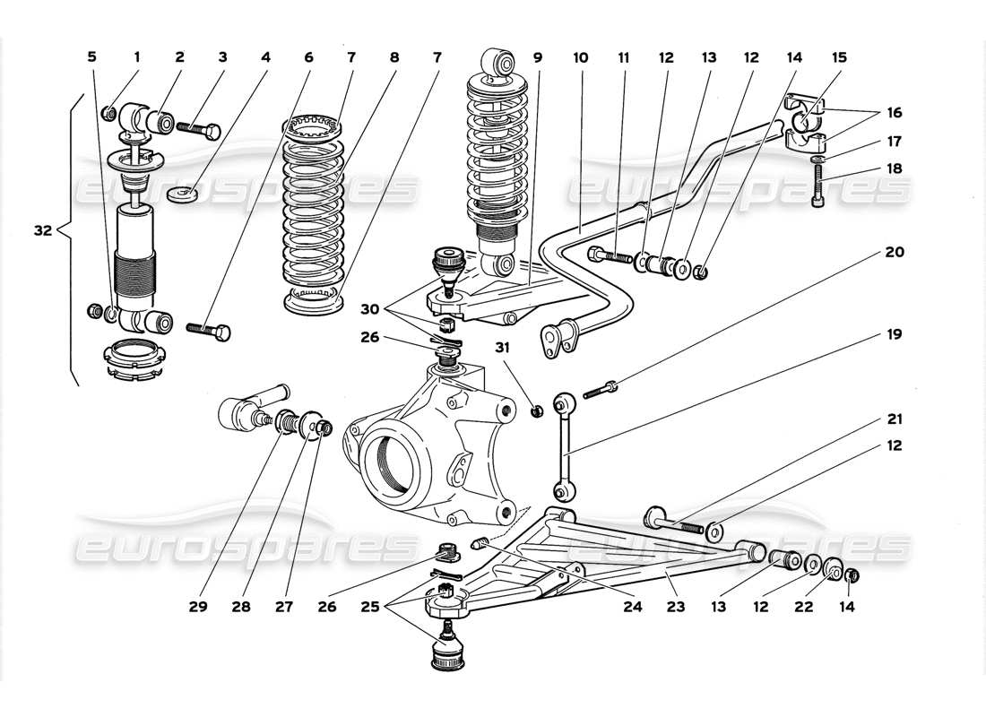 lamborghini diablo gt (1999) sospensioni anteriori diagramma delle parti