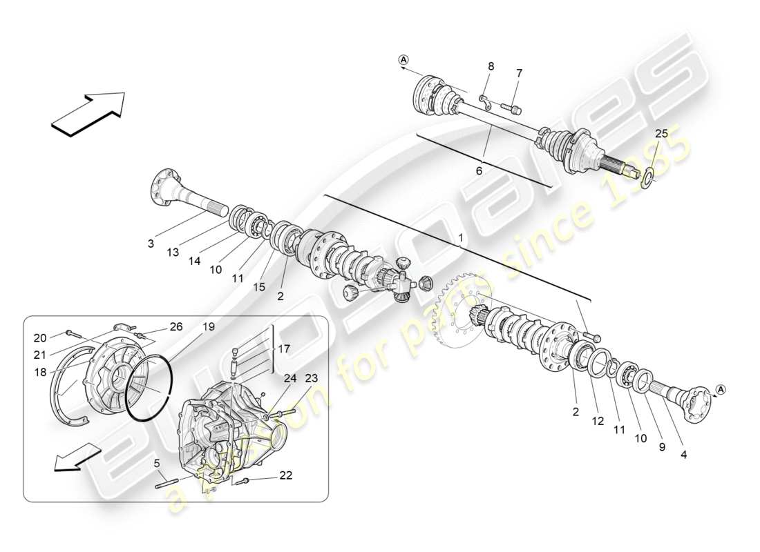 maserati qtp 3.0 tds v6 275hp (2015) diagramma delle parti del differenziale e dei semiassi posteriori