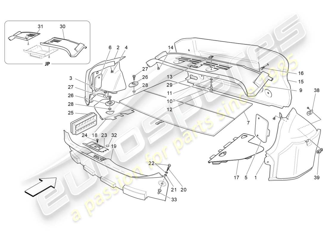 maserati granturismo s (2017) tappetini per vano bagagli diagramma delle parti