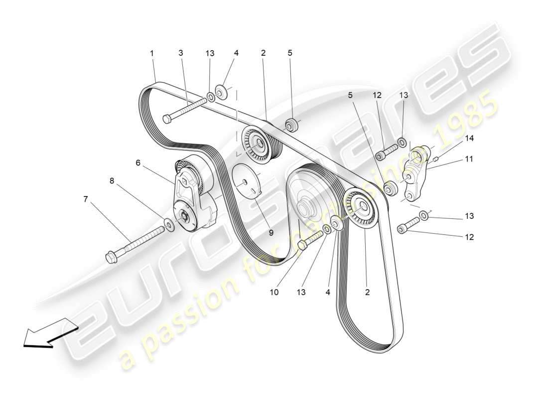 maserati qtp 3.0 bt v6 410hp (2014) diagramma delle parti delle cinghie dei dispositivi ausiliari