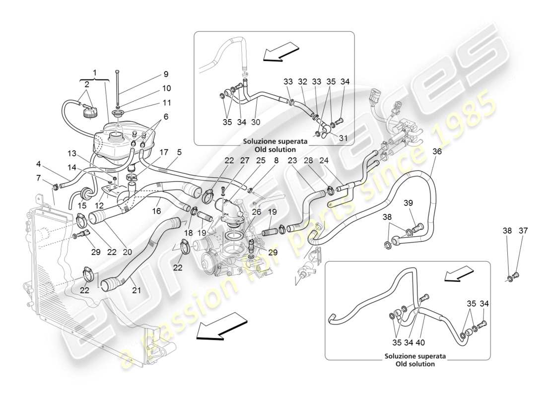 maserati granturismo (2008) sistema di raffreddamento: alimentazione e linee diagramma delle parti