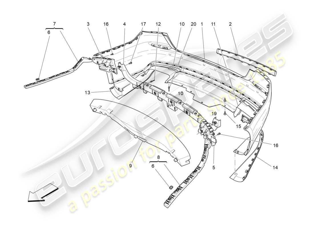 maserati qtp 3.0 bt v6 410hp (2014) schema delle parti paraurti posteriore
