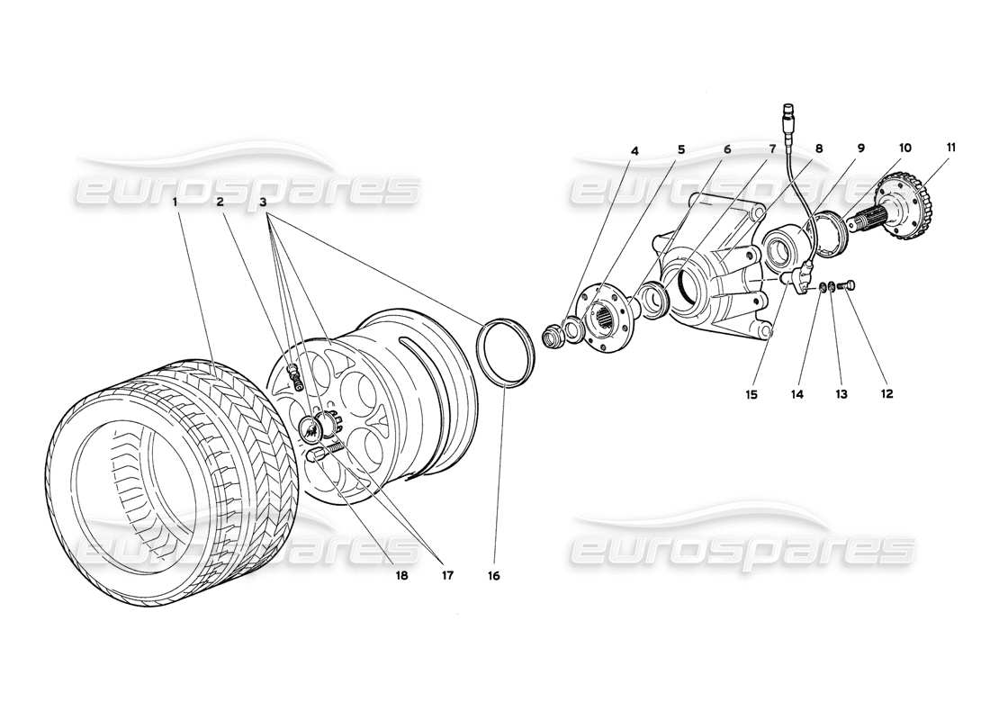 lamborghini diablo 6.0 (2001) schema delle parti della ruota posteriore e del supporto del mozzo