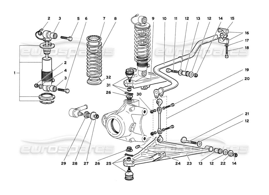 lamborghini diablo 6.0 (2001) sospensioni anteriori diagramma delle parti