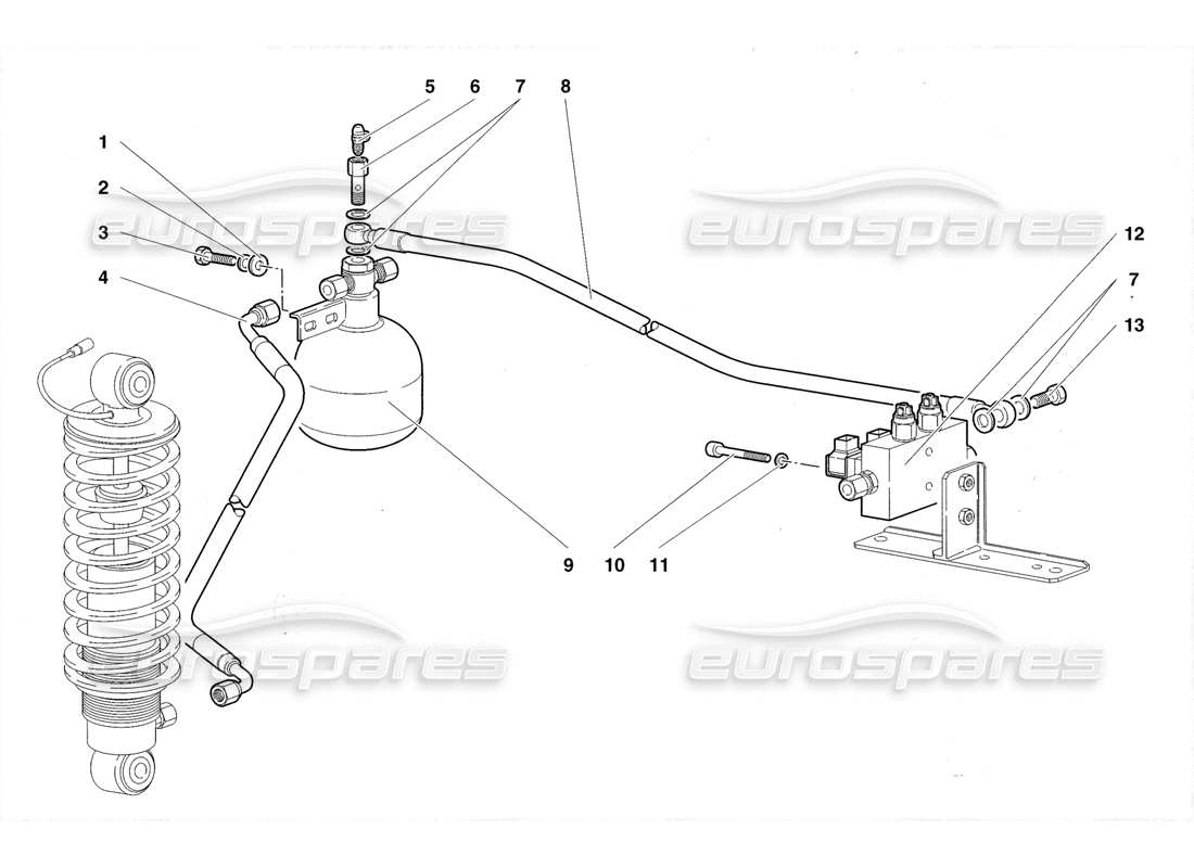lamborghini diablo roadster (1998) diagramma delle parti del sistema di sollevamento