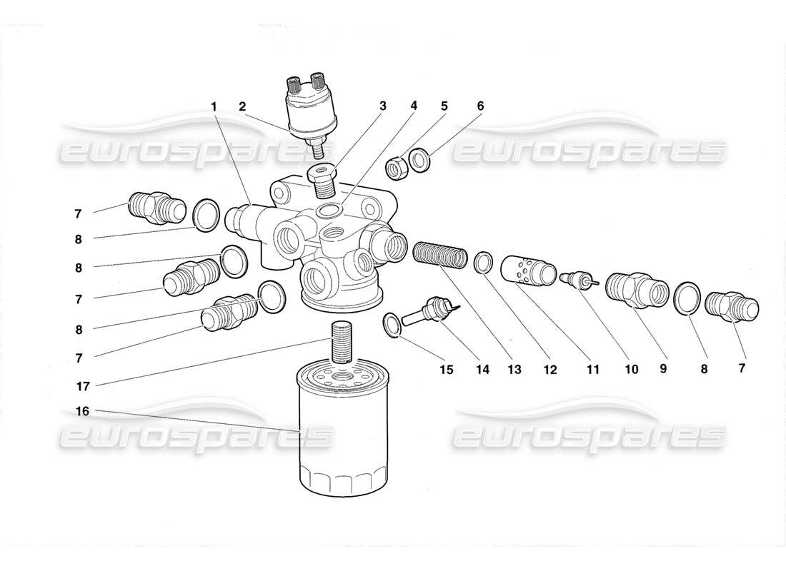 lamborghini diablo roadster (1998) diagramma delle parti del filtro dell'olio motore e del termostato