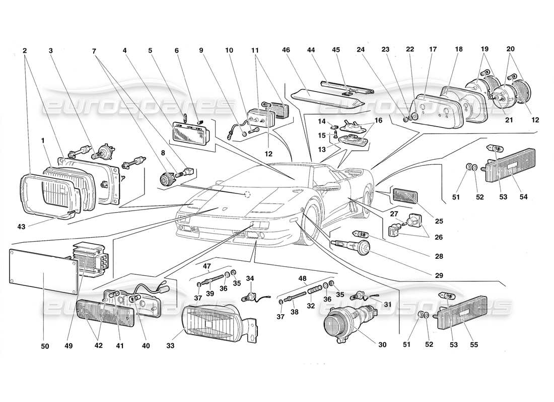 lamborghini diablo roadster (1998) diagramma delle parti delle luci