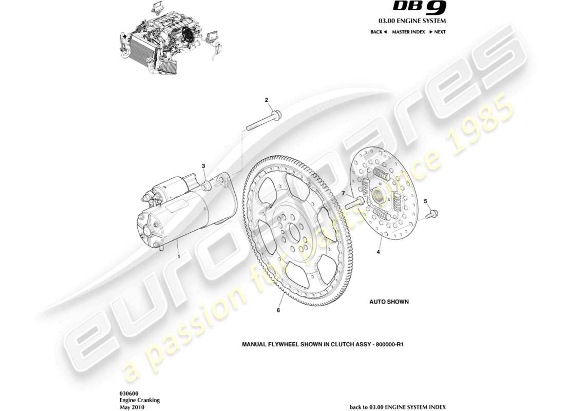 aston martin db9 (2005) diagramma delle parti del motorino di avviamento