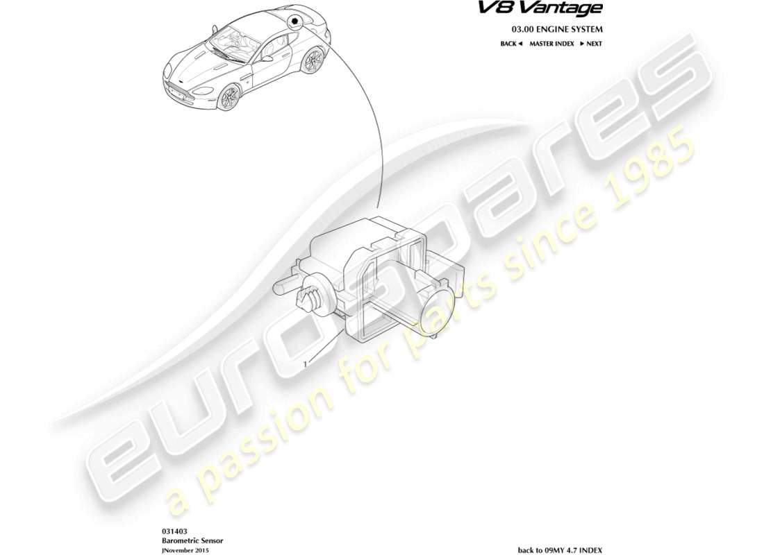 aston martin v8 vantage (2012) diagramma delle parti del sensore barometrico
