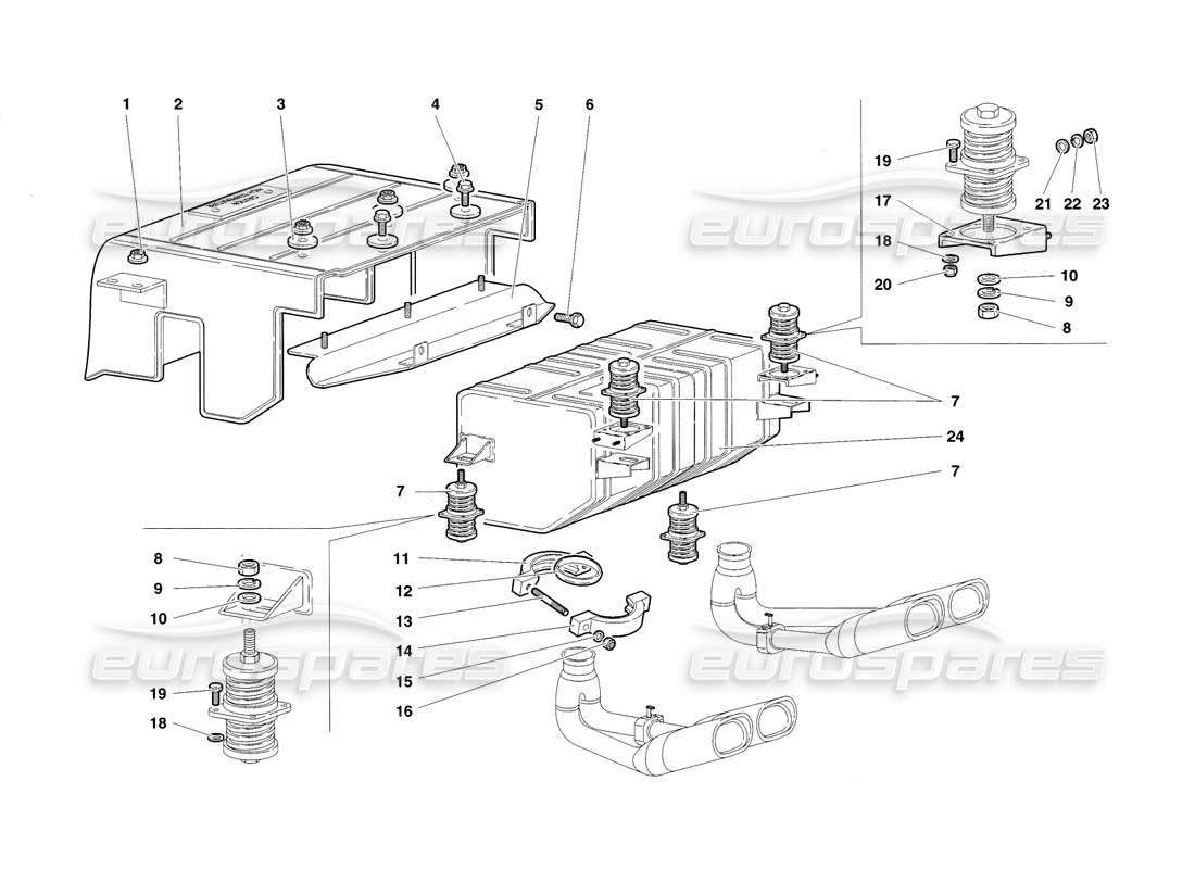 lamborghini diablo sv (1998) diagramma delle parti del sistema di scarico