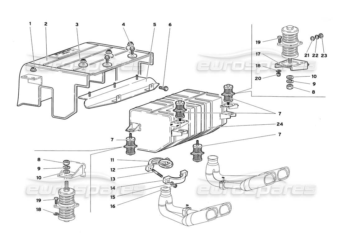 lamborghini diablo sv (1999) diagramma delle parti del sistema di scarico