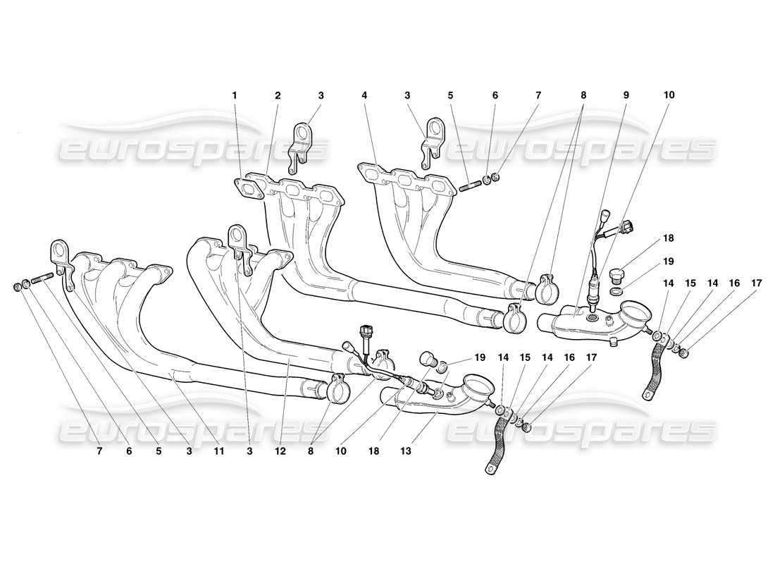 lamborghini diablo sv (1998) diagramma delle parti del sistema di scarico