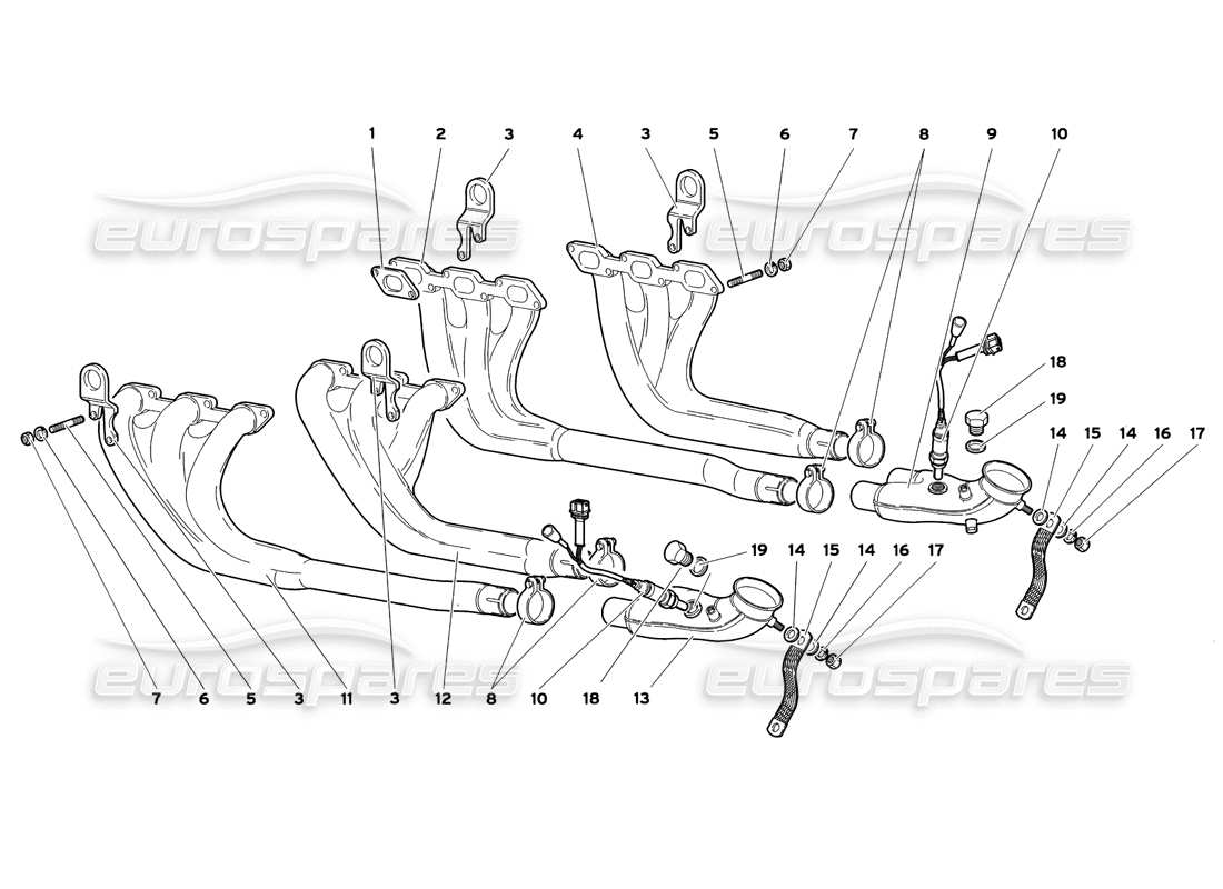 lamborghini diablo sv (1999) diagramma delle parti del sistema di scarico