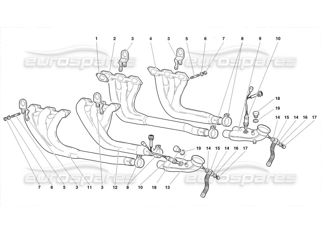 lamborghini diablo roadster (1998) diagramma delle parti del sistema di scarico