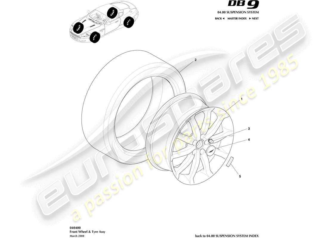 aston martin db9 (2005) diagramma delle parti di ruote e pneumatici