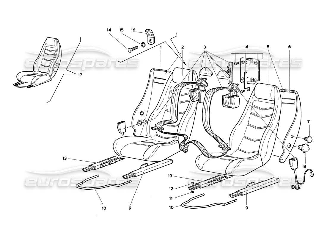 lamborghini diablo 6.0 (2001) diagramma delle parti delle cinture di sicurezza e di sicurezza