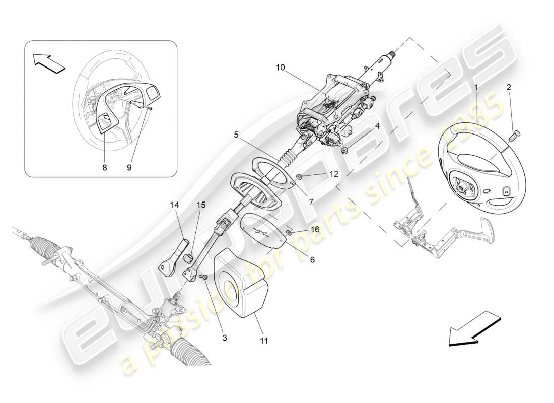 maserati qtp 3.0 tds v6 275hp (2015) schema delle parti del piantone dello sterzo e dell'unità del volante