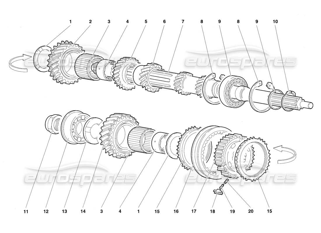 lamborghini diablo sv (1997) ingranaggi dell'albero principale diagramma delle parti