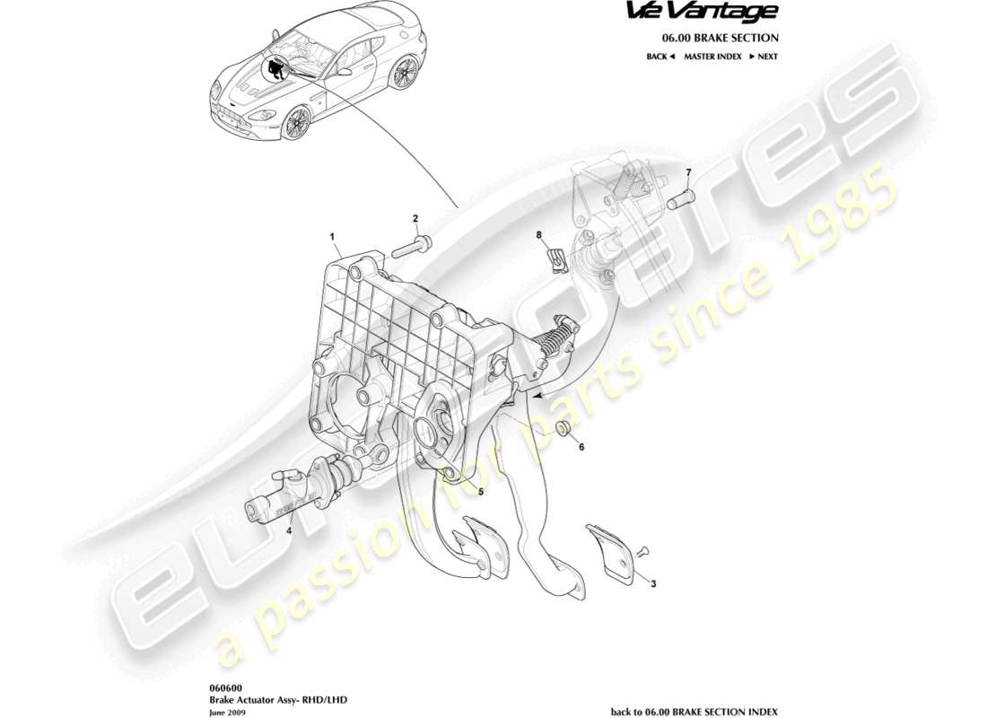 aston martin v12 vantage (2011) schema delle parti del gruppo attuatore del freno