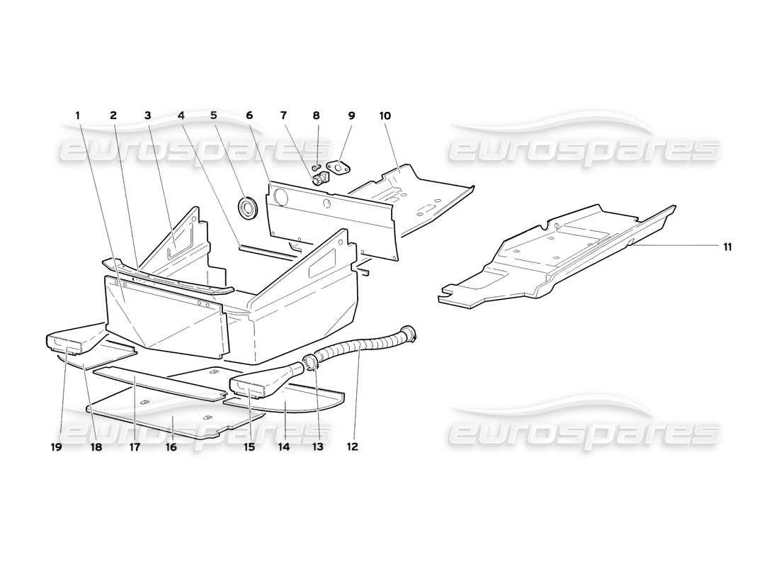 lamborghini diablo sv (1999) diagramma delle parti dei pannelli del pavimento del telaio