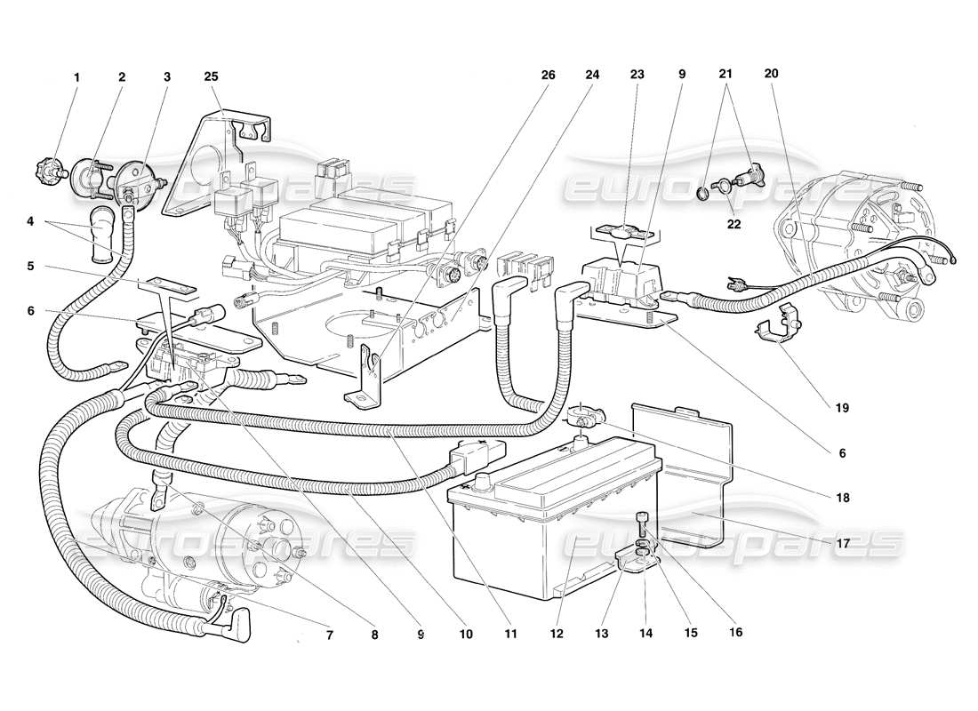 lamborghini diablo sv (1997) sistema elettrico diagramma delle parti