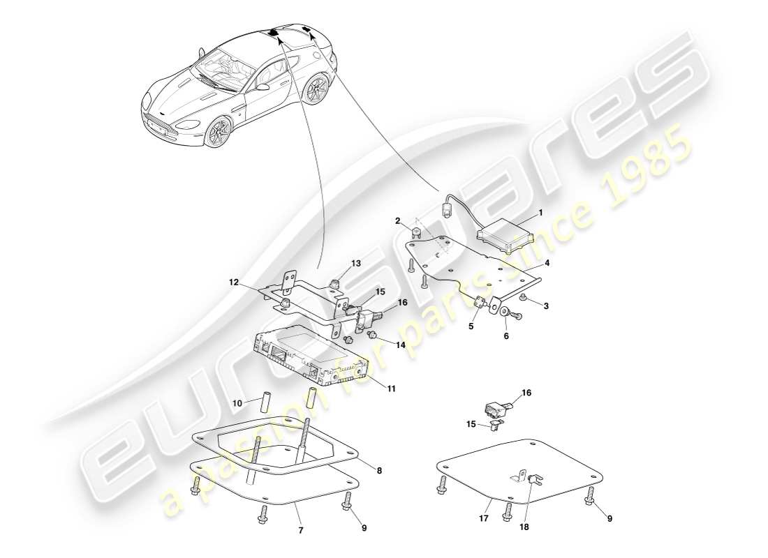 aston martin v8 vantage (2005) antenna elettronica, diagramma delle parti 09my