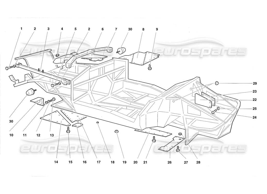 lamborghini diablo roadster (1998) diagramma delle parti degli elementi del telaio