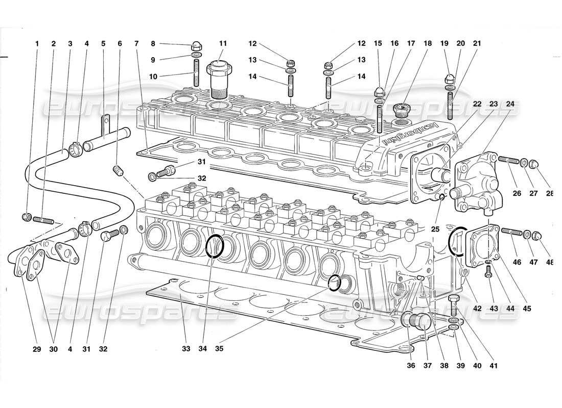 lamborghini diablo roadster (1998) accessori per lo schema delle parti della testata sinistra