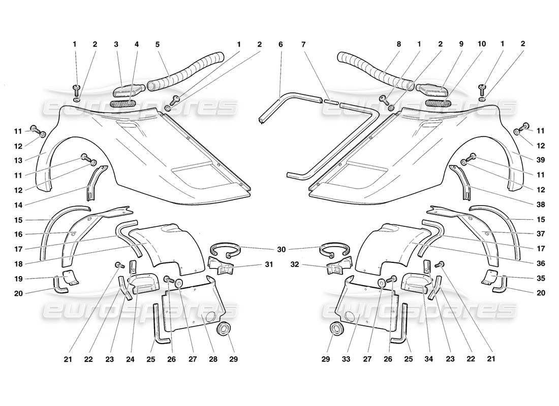 lamborghini diablo sv (1998) diagramma delle parti degli elementi del corpo anteriore