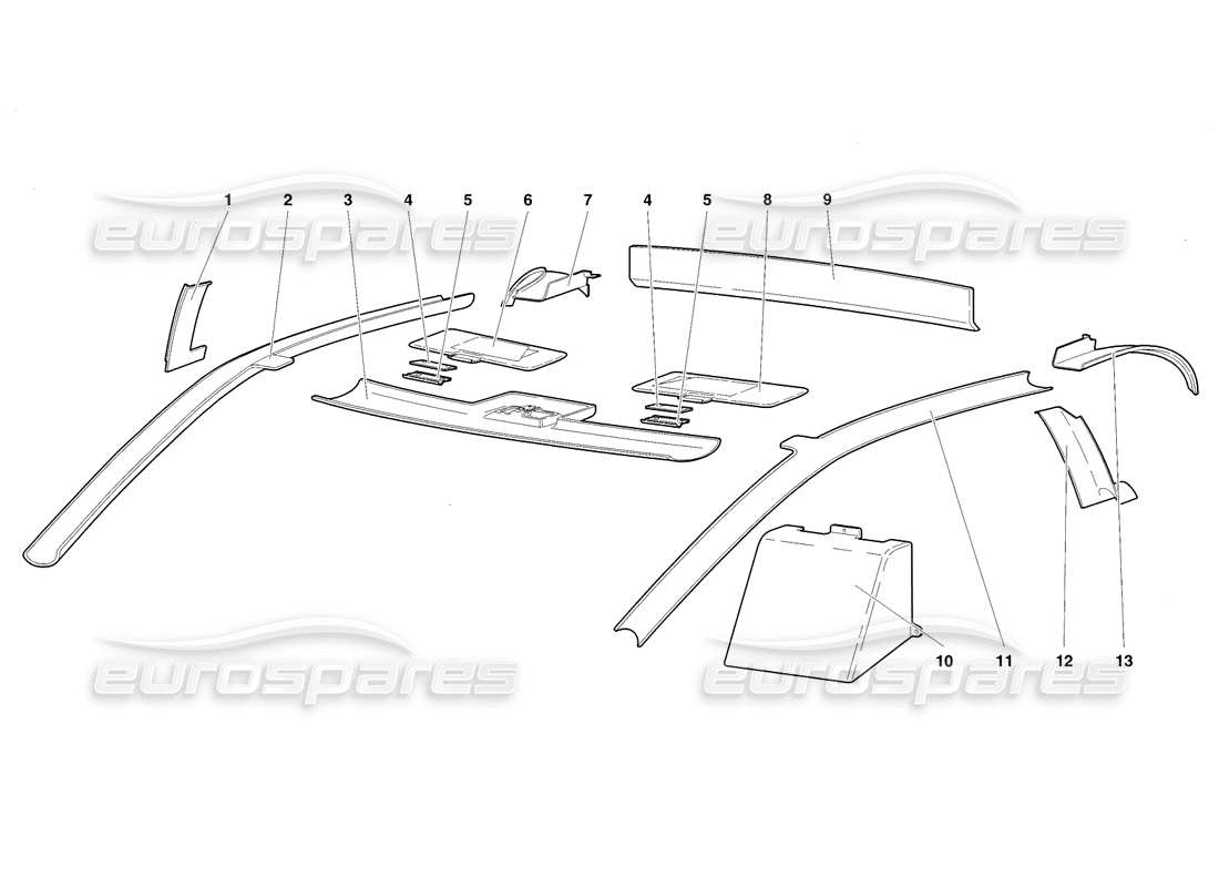 lamborghini diablo sv (1998) diagramma delle parti delle finiture dell'abitacolo