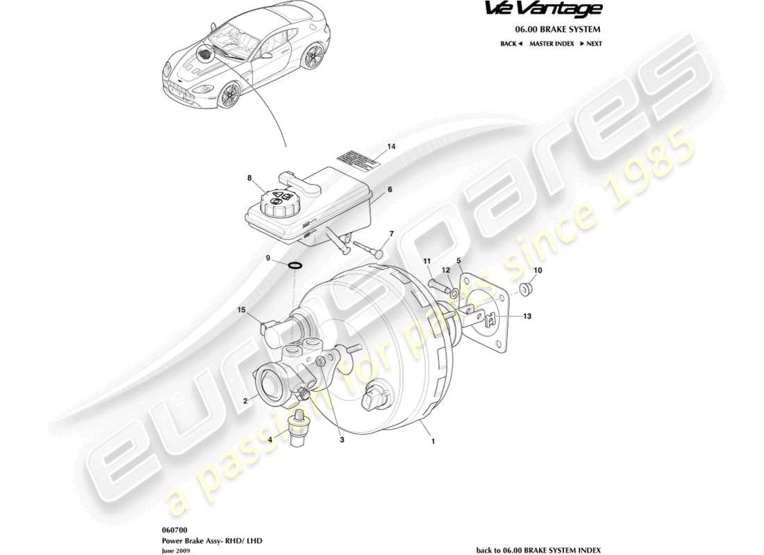 aston martin v12 vantage (2010) diagramma delle parti del gruppo freno di potenza