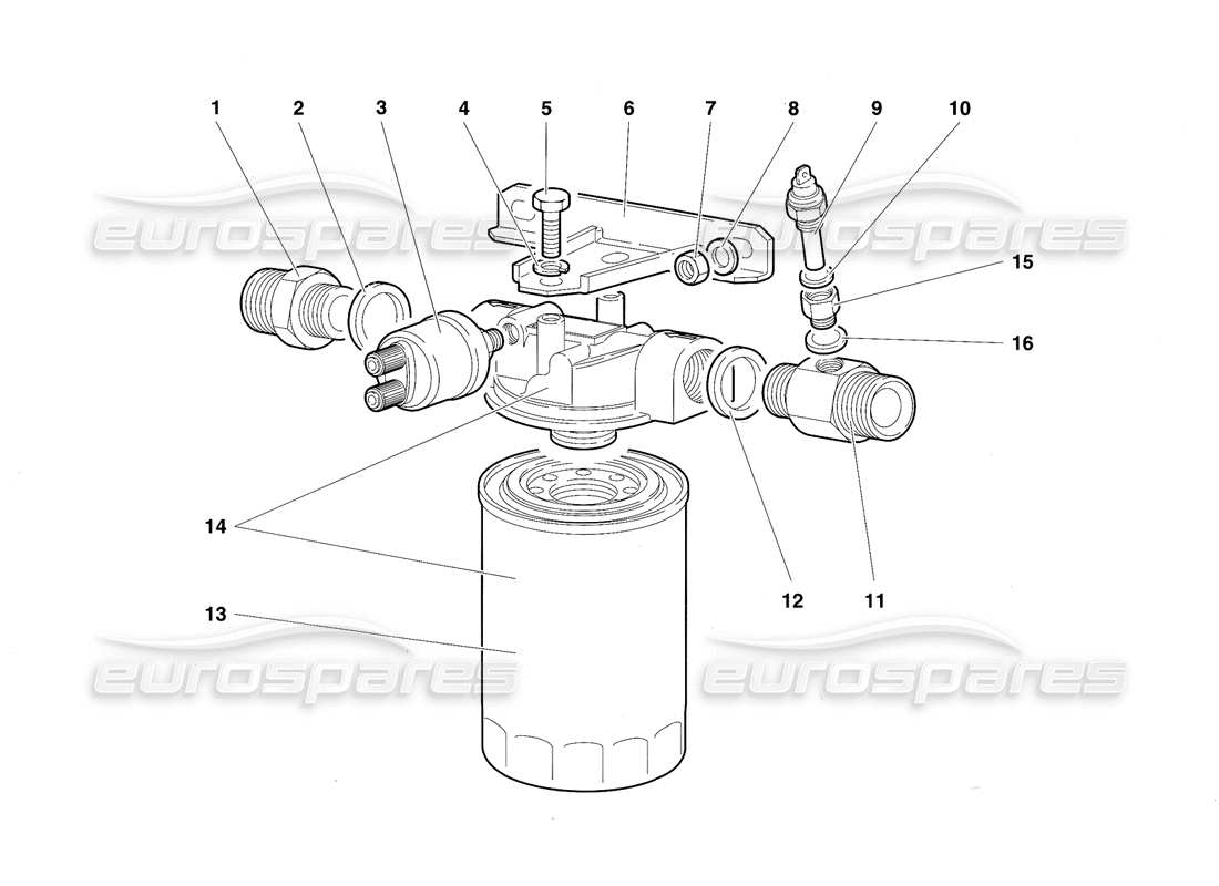 lamborghini diablo sv (1997) diagramma delle parti del filtro dell'olio motore e del termostato