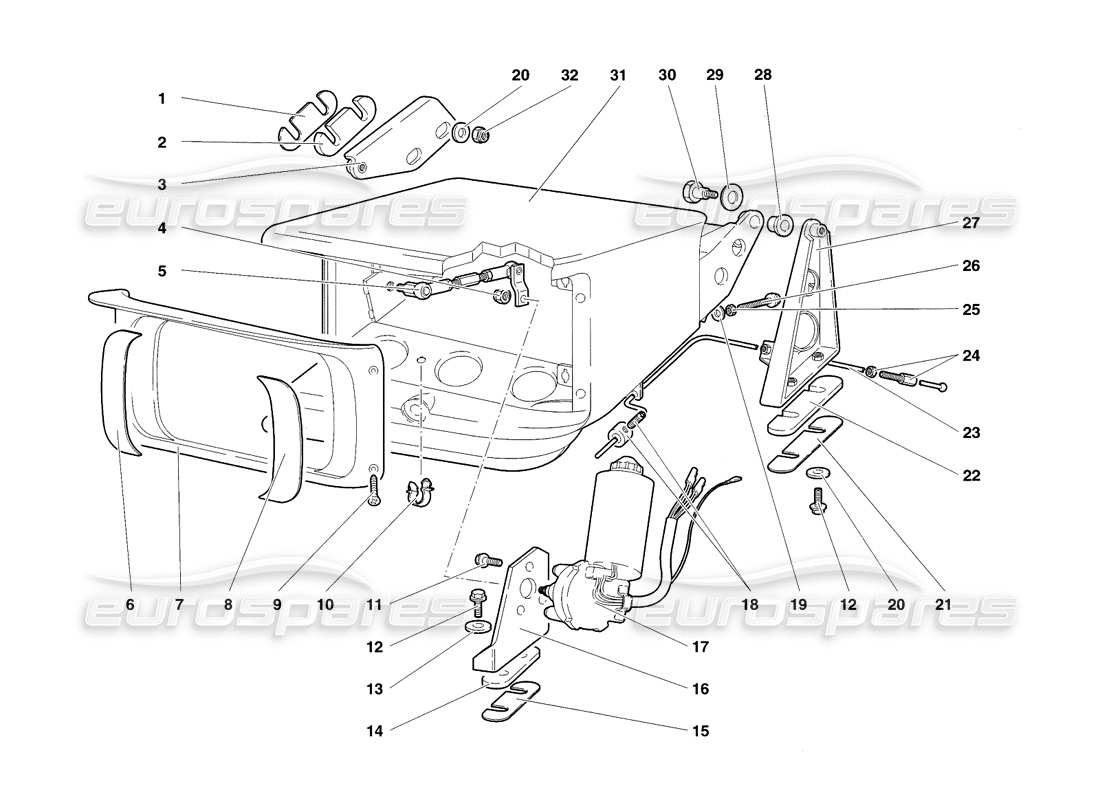 lamborghini diablo sv (1998) sistema di sollevamento lampada frontale diagramma delle parti