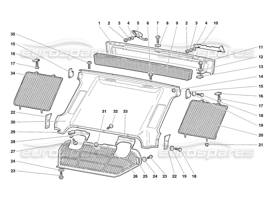 lamborghini diablo sv (1998) diagramma delle parti degli elementi della carrozzeria posteriore