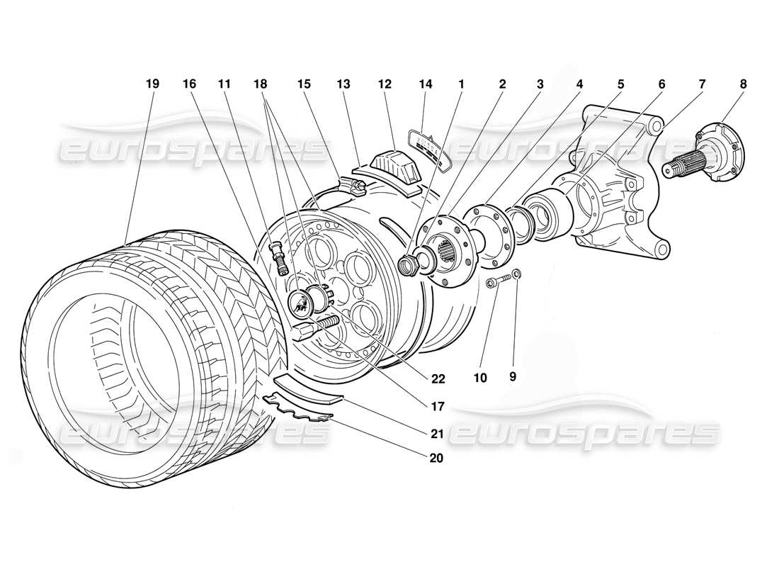 lamborghini diablo (1991) portaruota posteriore e mozzo diagramma delle parti
